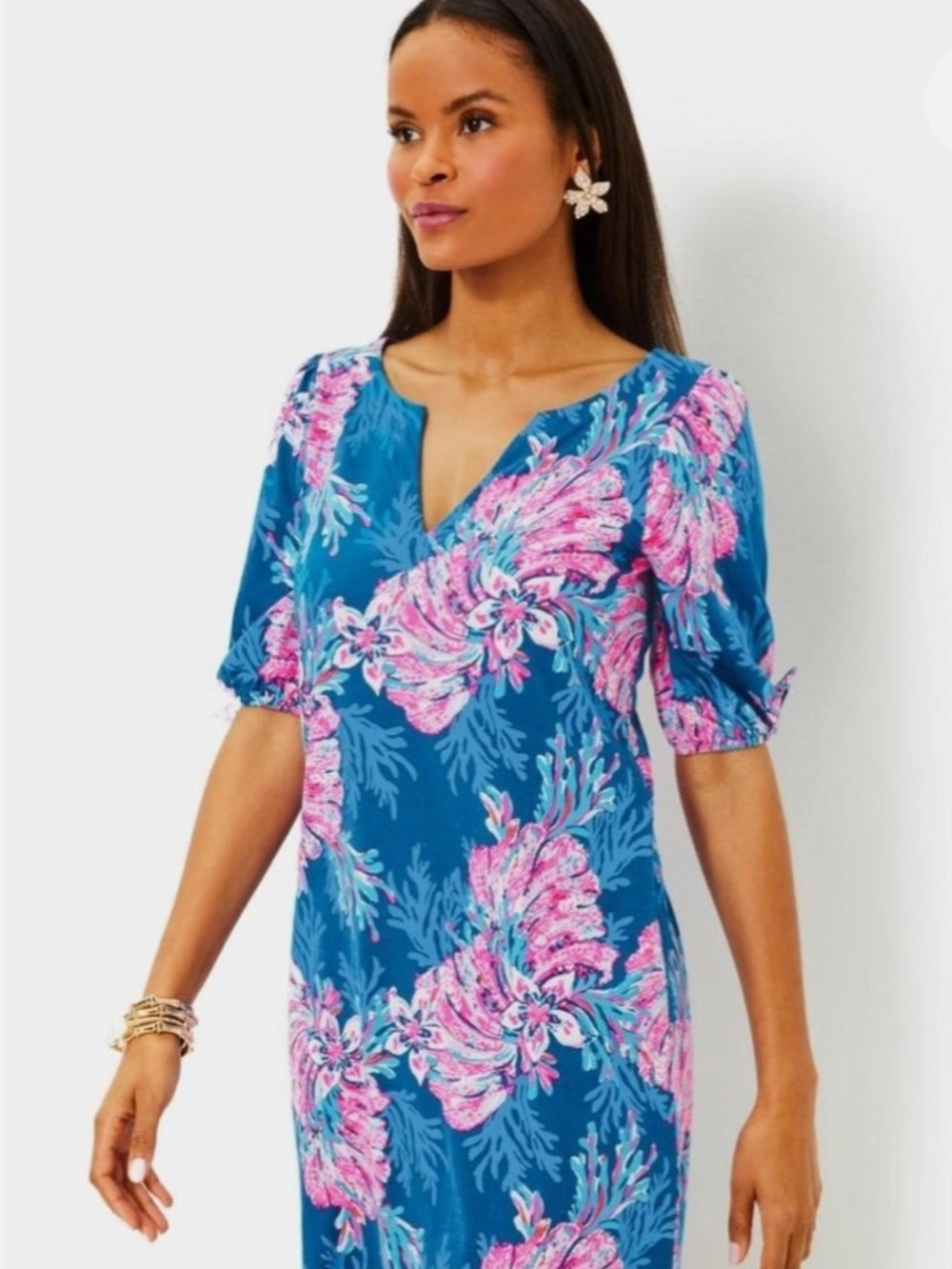 Lilly Pulitzer Easley Short two sleeve dress in gorgeous blue and pink